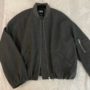 Zara Grey Oversized Bomber (XS)